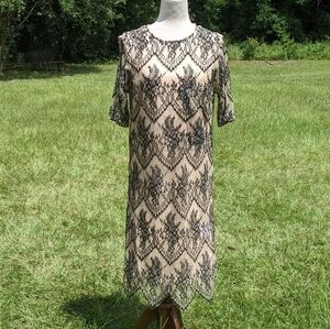 NWT Caara two piece black nude lace sheeth dress M